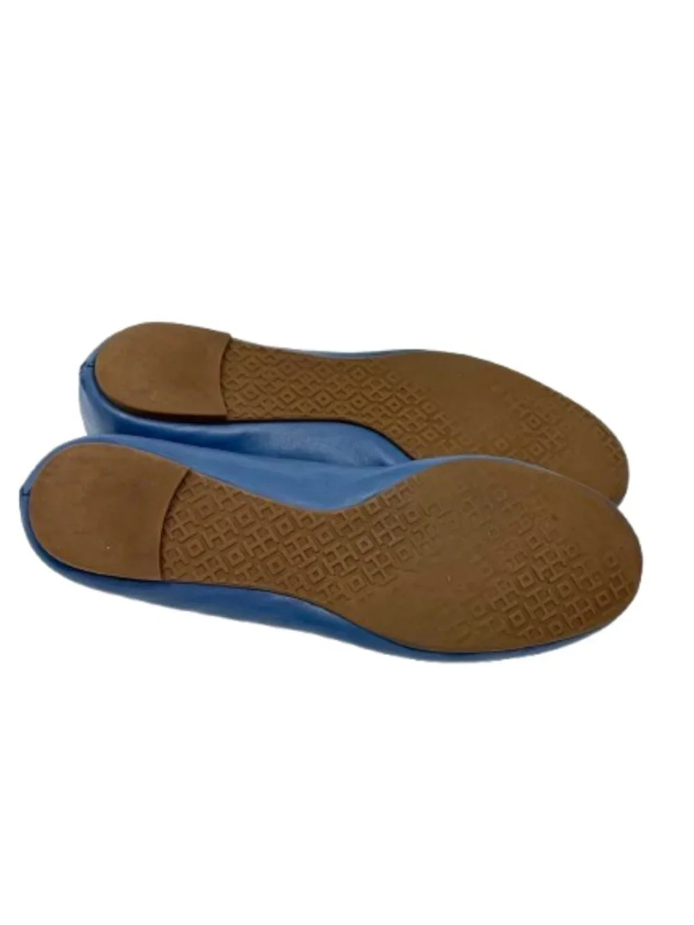 TORY BURCH~Gold Reva Logo~BALLET FLATS SHOES~BLUE NAPA LEATHER Size 8